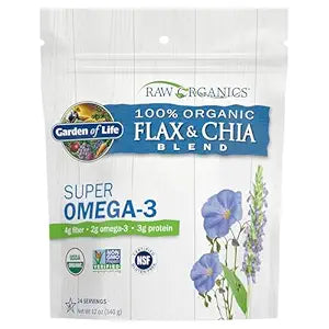 Garden of Life Raw Organics Ground Flax Seed & Chia Blend – Organic Golden Flax + Black Chia Seeds for Omega-3, Fiber & Digestion (24 Servings)