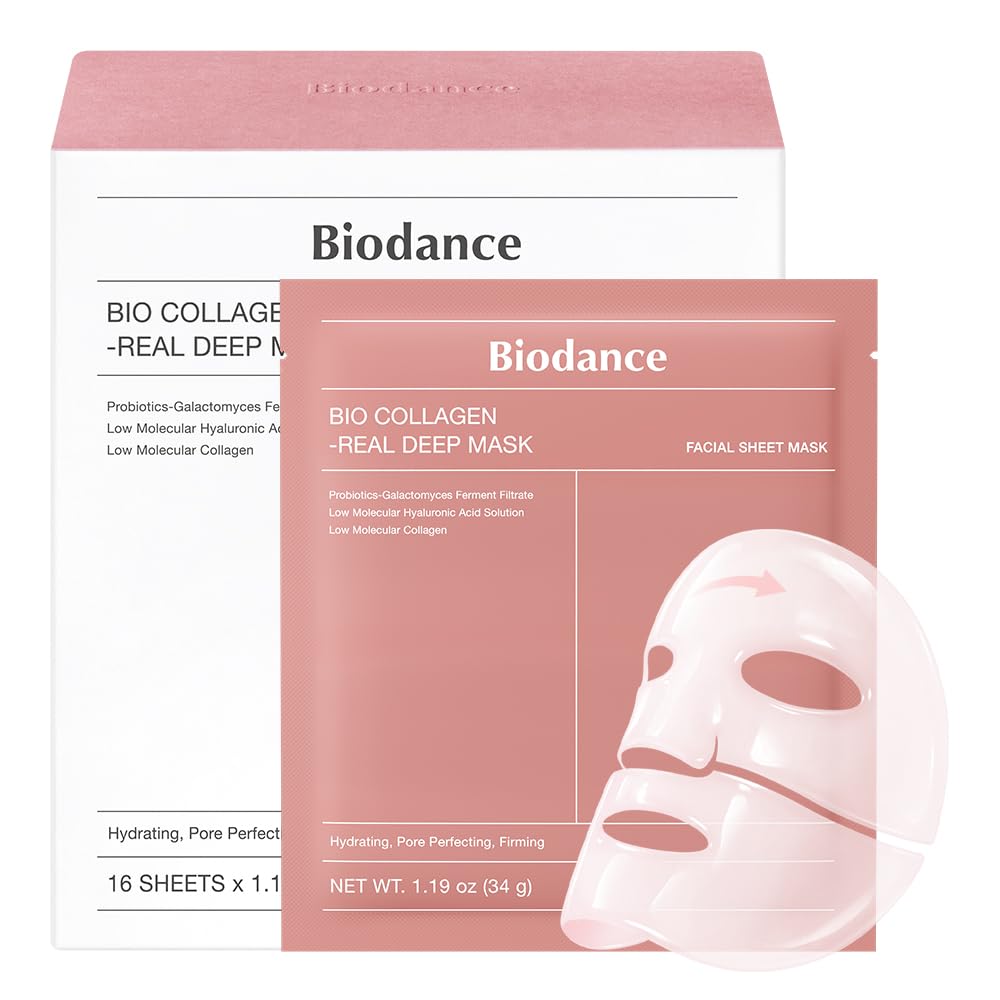 BIODANCE Bio-Collagen Real Deep Mask – Overnight Hydrating Hydrogel Face Mask for Plumping, Pore Minimizing & Glass Skin Glow (34g x 16 Sheets)