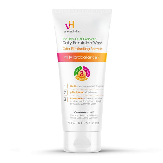 vH essentials pH Balanced Daily Feminine Wash – Tea Tree Oil, Cranberry & Prebiotics for Odor Control & Freshness (6 fl oz)
