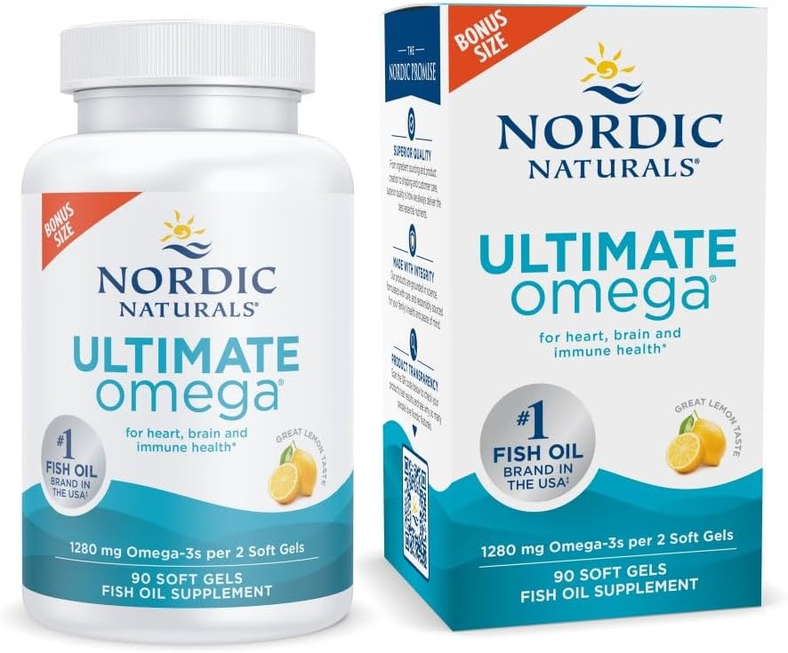 Nordic Naturals Ultimate Omega – High-Potency Fish Oil with EPA & DHA for Heart, Brain & Joint Health (Lemon Flavor, 90 Soft Gels)