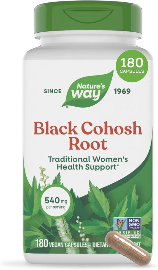 Nature's Way Black Cohosh Root 540mg – Traditional Herbal Support for Women’s Health & Menopause Comfort (180 Vegan Capsules)