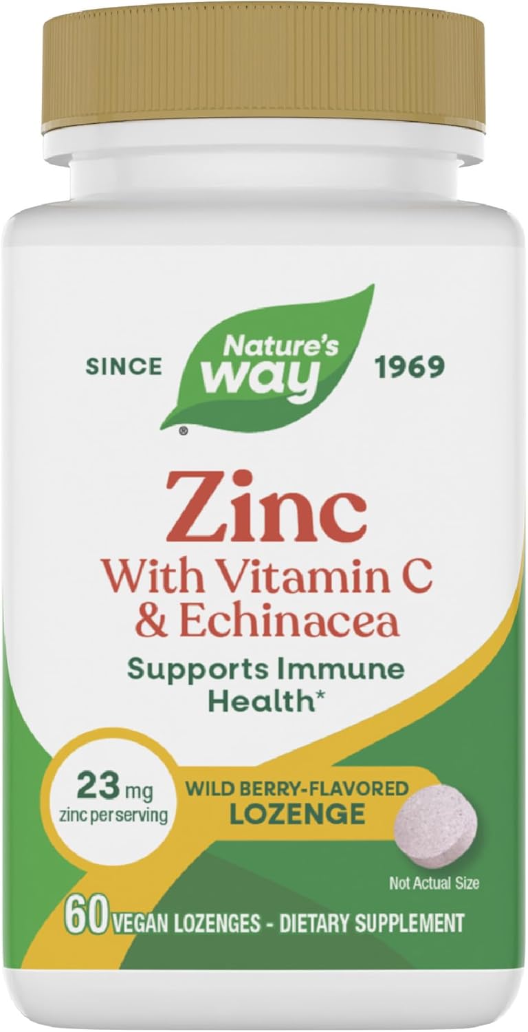 Nature's Way Zinc Lozenges with Vitamin C & Echinacea – Immune Support, Wild Berry Flavor (60 Lozenges)