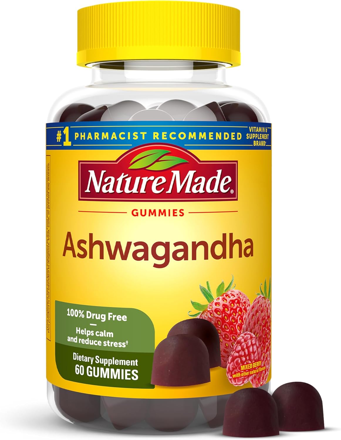 Nature Made Ashwagandha Gummies – KSM-66 Clinically Studied for Stress Relief | Vegan Mixed Berry Flavor (60 Count)