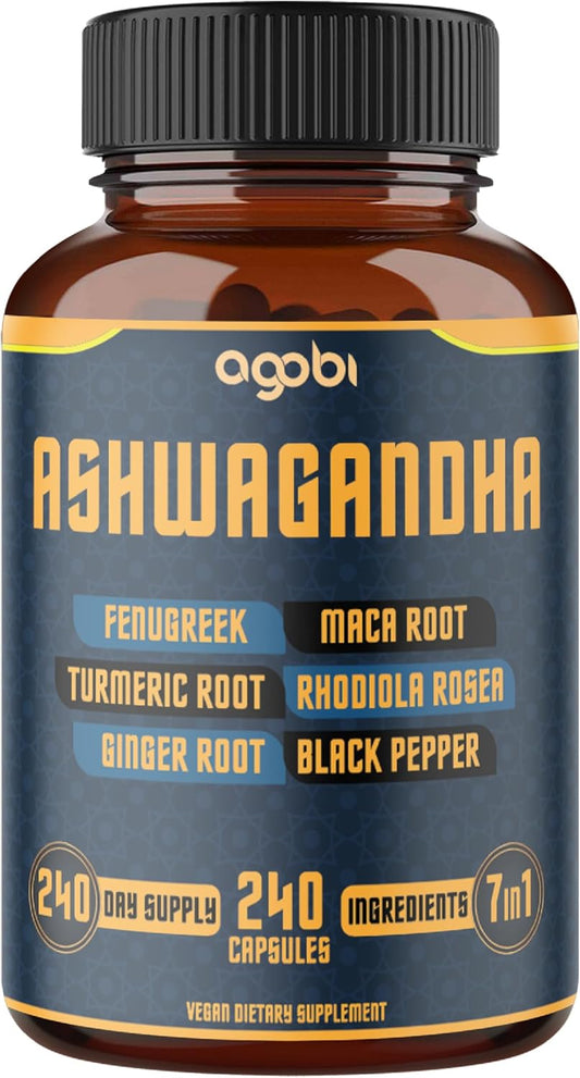 7-in-1 Ashwagandha + Fenugreek + Maca Complex – Extra Strength Daily Adaptogen Blend for Energy, Mood & Performance