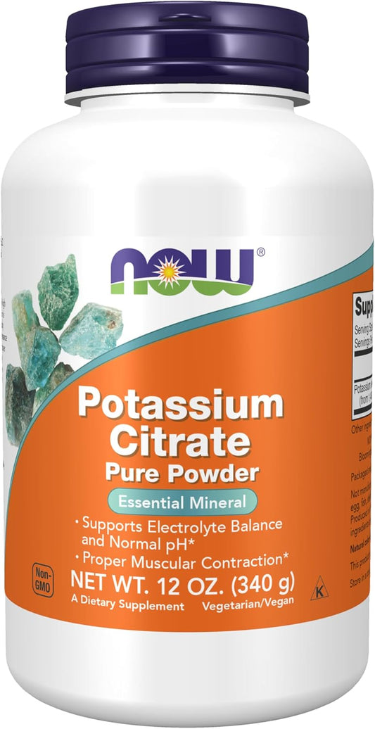 NOW Foods Potassium Citrate Powder – Pure Electrolyte Support for Muscle Function, Hydration & pH Balance (12 oz)