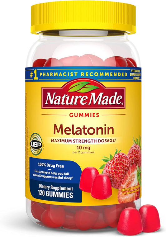 Nature Made Melatonin Gummies 10mg – Maximum Strength Sleep Aid, Strawberry Flavor (70 Count, 35 Day Supply)