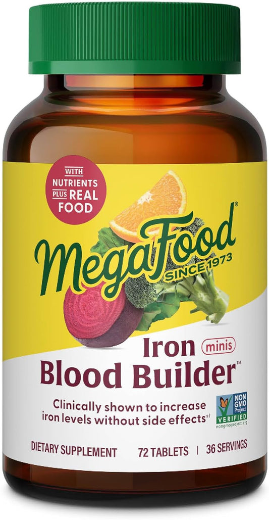MegaFood Blood Builder Minis Iron Supplement – Gentle Iron with Vitamin C, B12 & Folic Acid | Vegan, No Constipation (72 Mini Tablets)