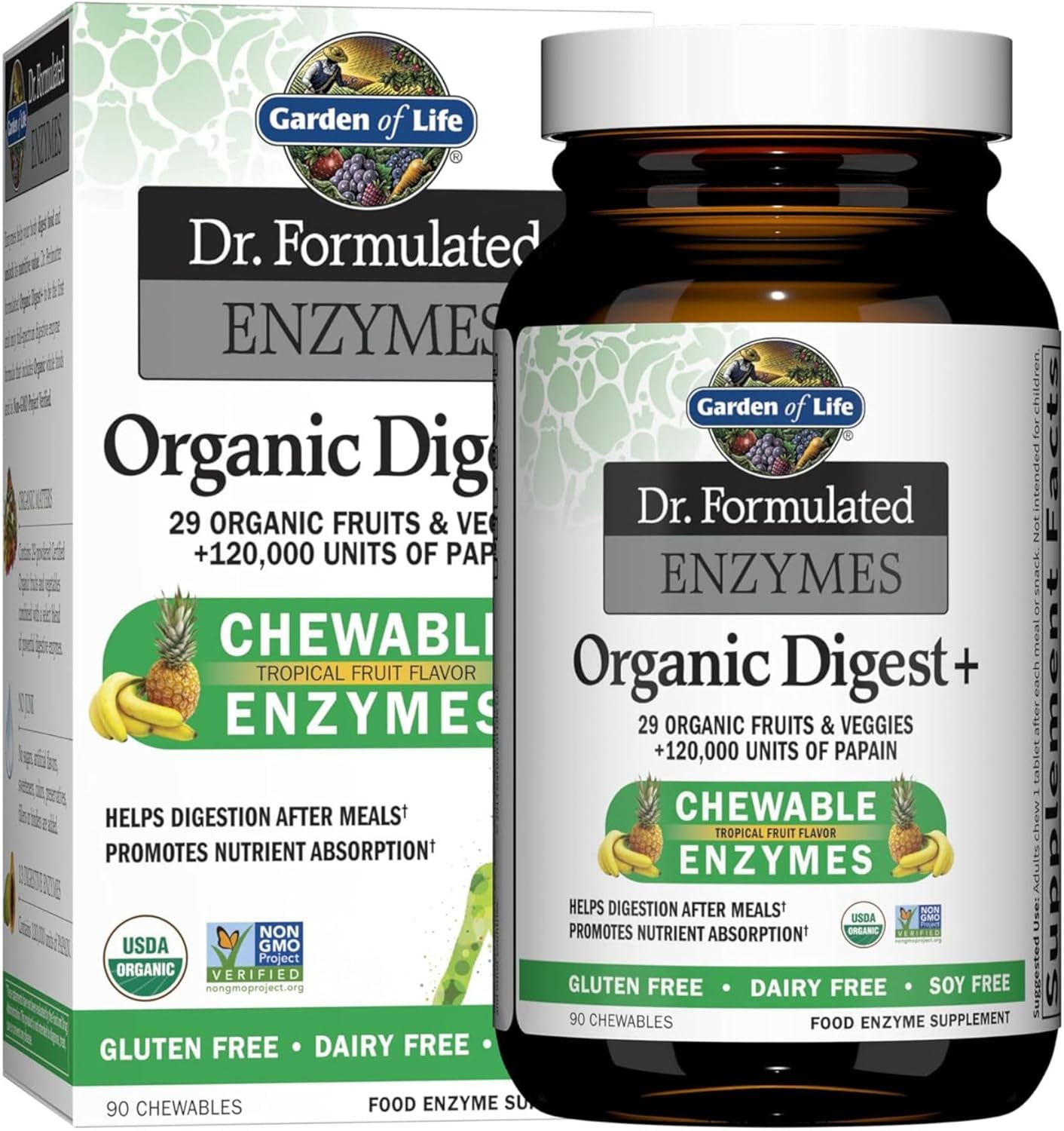 Garden of Life Digestive Enzymes Chewables – Tropical Fruit Flavor | Vegan with Papain, Bromelain & Lipase (90 Count)