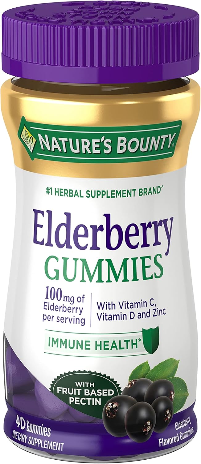 Nature's Bounty Elderberry Gummies with Vitamin C, D, Zinc & More – Immune Support (40 Gummies)