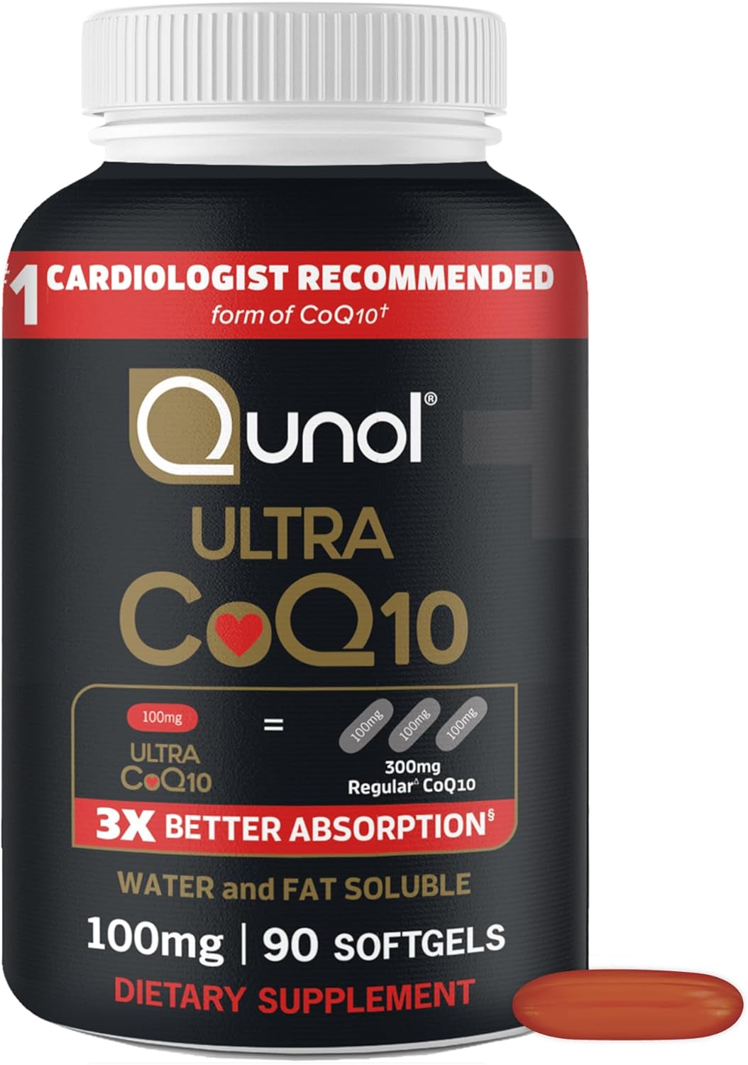 Qunol Ultra CoQ10 100mg Softgels – 3x Better Absorption | #1 Cardiologist Recommended for Heart Health & Energy