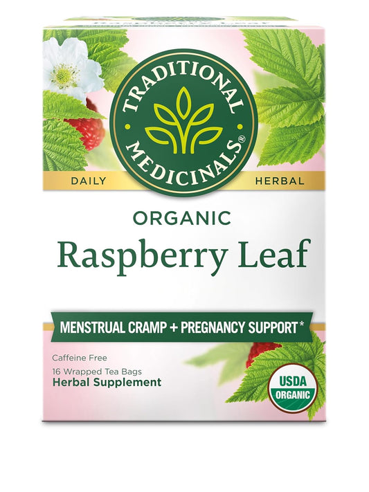 Traditional Medicinals Organic Raspberry Leaf Tea – Supports Menstrual Health, Uterine Tone & Pregnancy Wellness (16 Tea Bags)