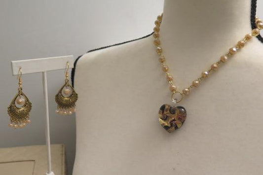 Animal print pendant, Gold jewelry set