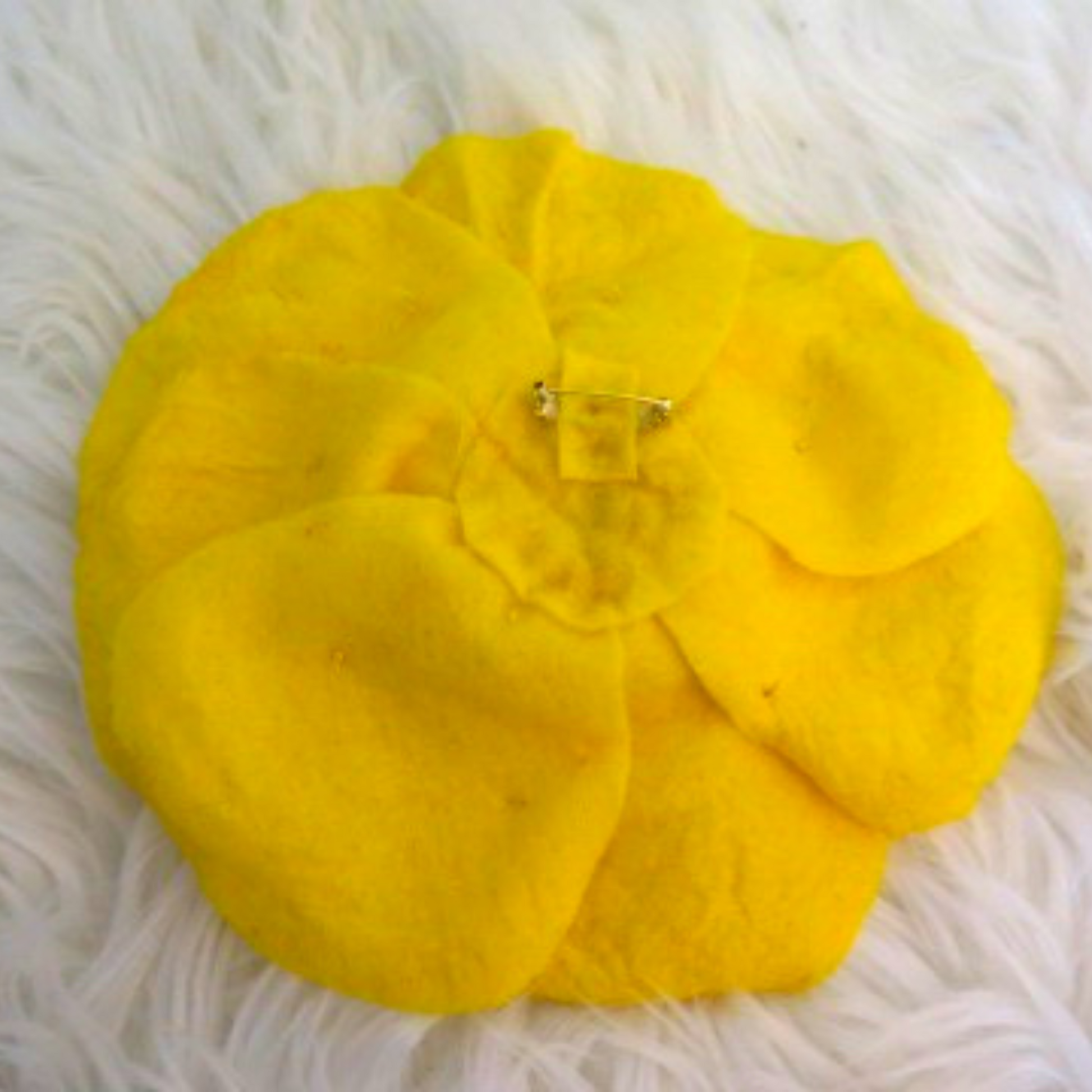  back Large yellow felt flower brooch pin close up