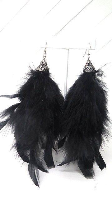 Exotic Black Feather Earrings/ Handmade Black Feather Earring/ Black Feather Earring