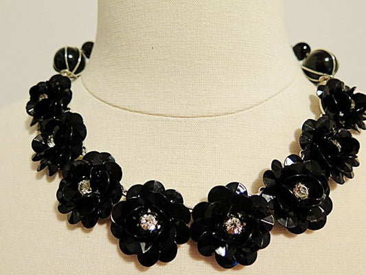 black rose flower necklace