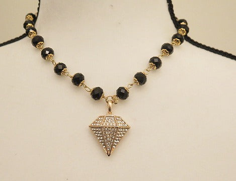 Black Beads Necklace sparkling diamond necklace