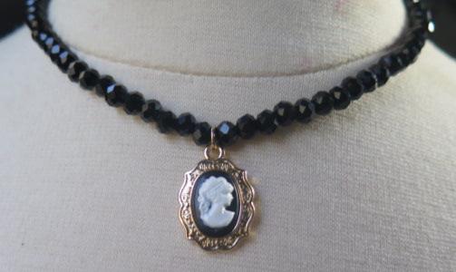 Black Beads Necklace with a vintage pendant