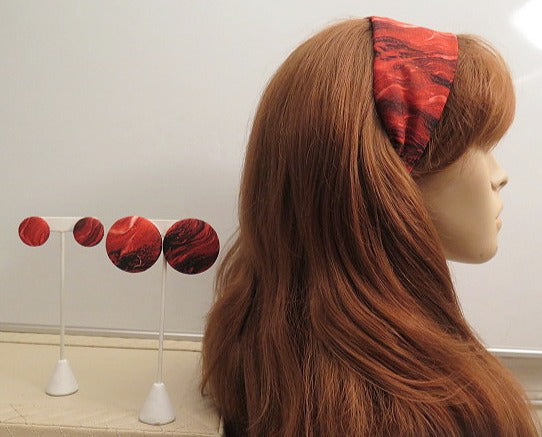 black red headband and 2 matching red earring