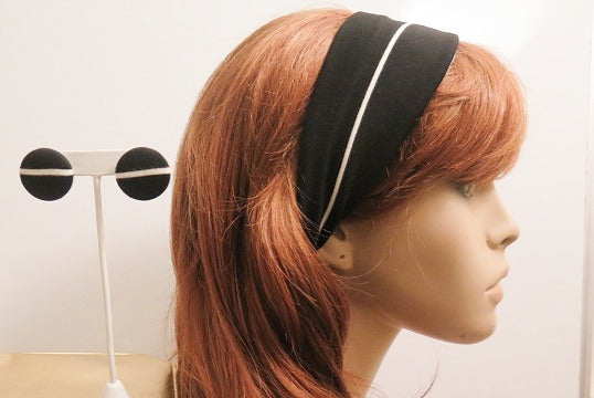 Black and white stripe headband and matching earring set for women