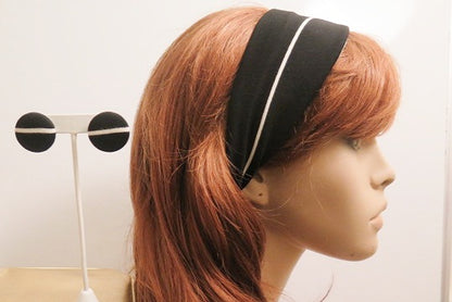 Black and white stripe headband and matching earring set for women