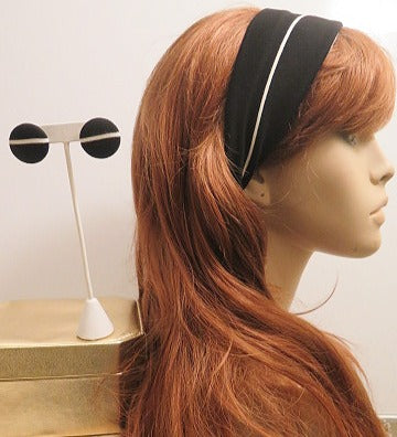 black white headband and matching earring