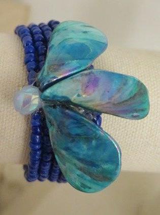 Blue butterfly seed bead cuff bracelet for women