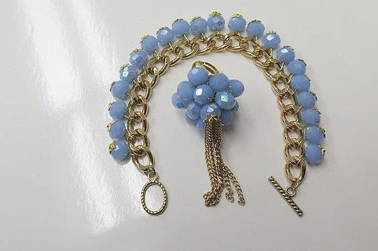 blue cluster bracelet and Fringes cluster ring