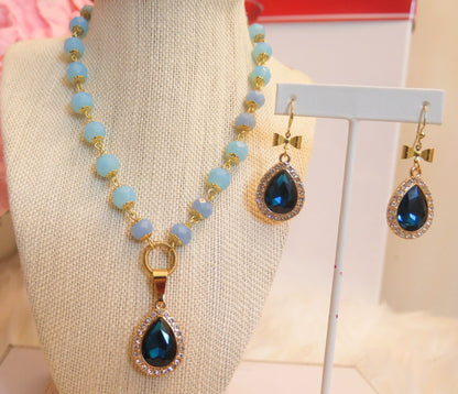 blue necklace with earring set