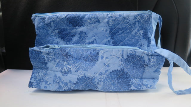Blue floral set of 2 makeup and travel pouch bags for women