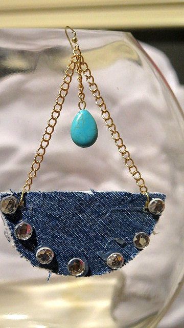 Boat-Inspired Denim Earring/ Denim Earring/ Boat-Inspired Denim Earring with Pearl