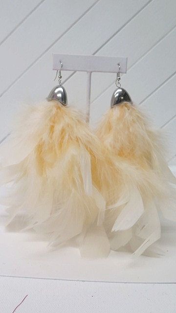 champagne silver Feather earring