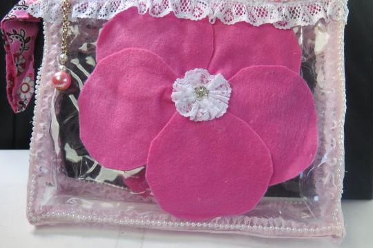 Clear flower makeup and cosmetic pouch bag for women
