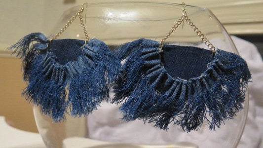 Denim fringe boat-inspired earring for women