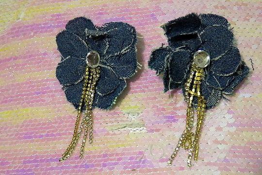 Denim flower fringe earring for women