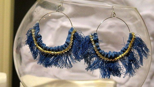 Denim fringe boat-inspired earring for women