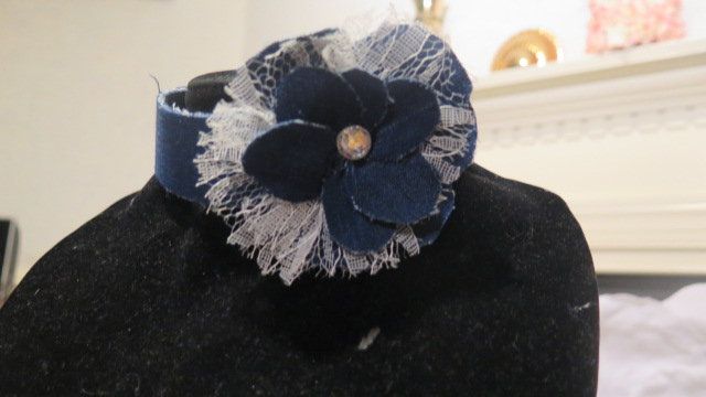 Denim lace flower choker necklace for women