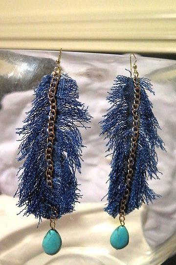 Denim leaf earring