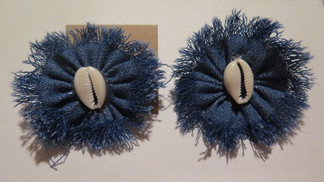 Denim seashell fringe earring for women