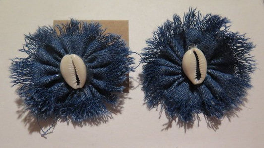 Denim seashell fringe earring for women