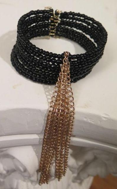 Black Fringes Seed Beads Cuff Bracelet