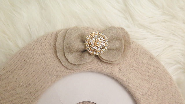 Beige and brown bow French style designer beret for women