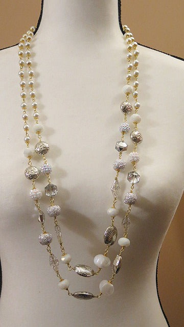  Long double pearl beaded summer necklace for women