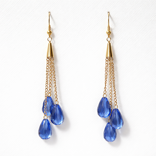 Blue Long Layered Fringe Drop Earrings for Women