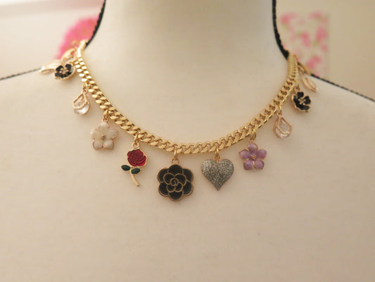 Gold flower charm necklace for women