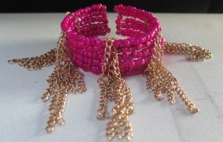 Fuchsia fringe cuff bracelet close up detail