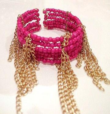 Fuchsia fringe cuff bracelet for women