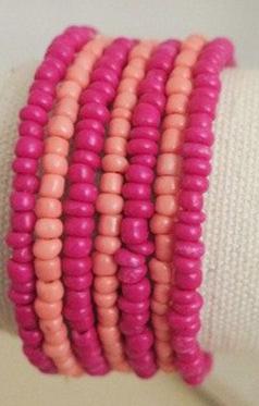 Fuchsia peach seed bead cuff bracelet for women