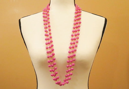 : Fuchsia pink triple layer summer necklace for women