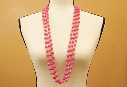 : Fuchsia pink triple layer summer necklace for women