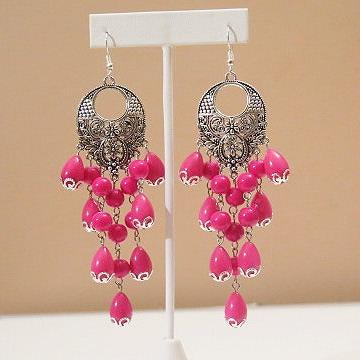 Fuchsia silver chandelier earring